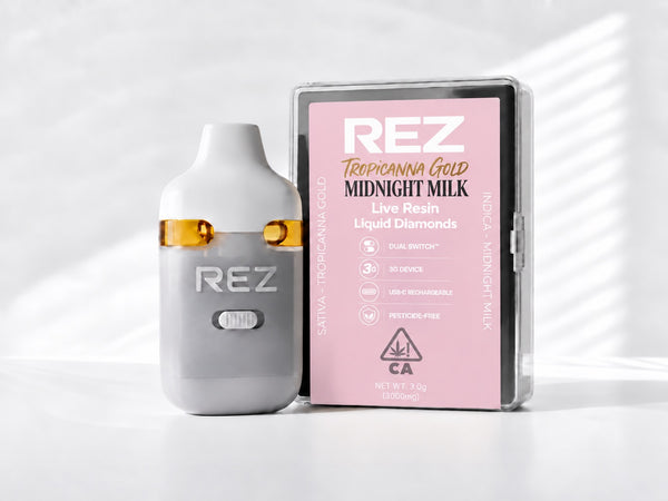 REZ- 3 Gram Live Resin Liquid Diamond Vape Tropicana Gold (S) + Midnight Milk (I)