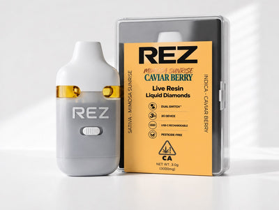 REZ 3 Gram Live Resin Liquid Diamond Vape - Mimosa Sunrise (S) + Caviar Berry (I)
