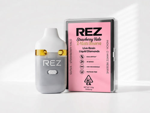 REZ 3 Gram Live Resin Liquid Diamond Vape - Strawberry Halo (S) + Z-Mintz Reserve (I)