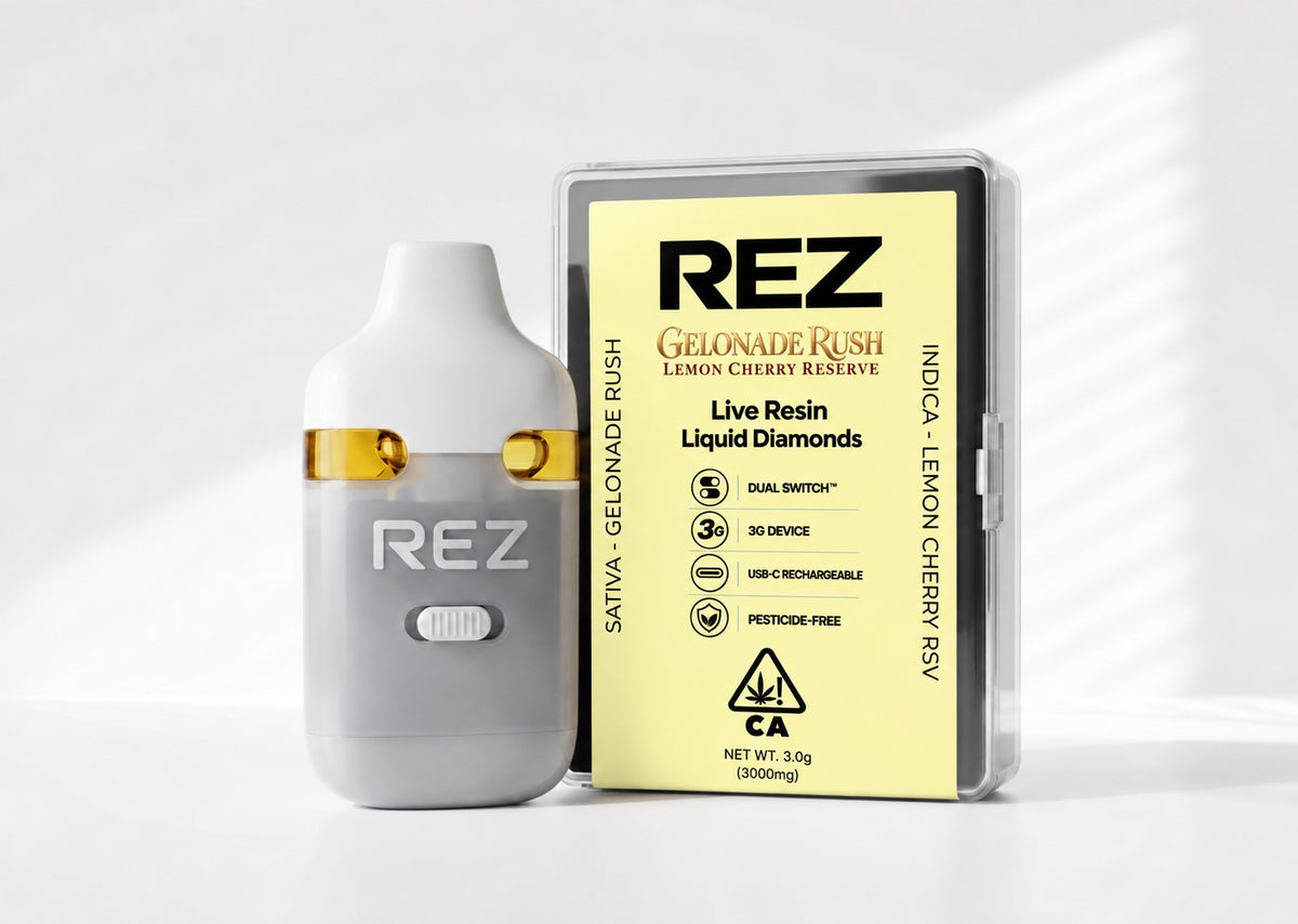 REZ 3 Gram Live Resin Liquid Diamond Vape - Gelonade Rush (S) + Lemon Cherry RSV (I)